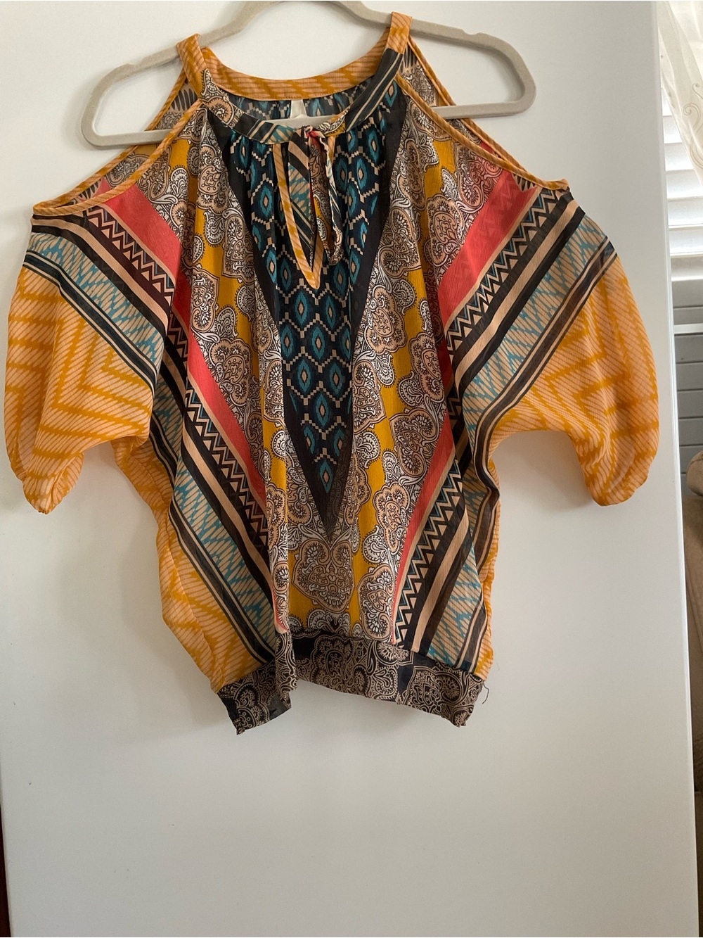 Cold-Shoulder Printed Boho Camisole in Mustard Multi